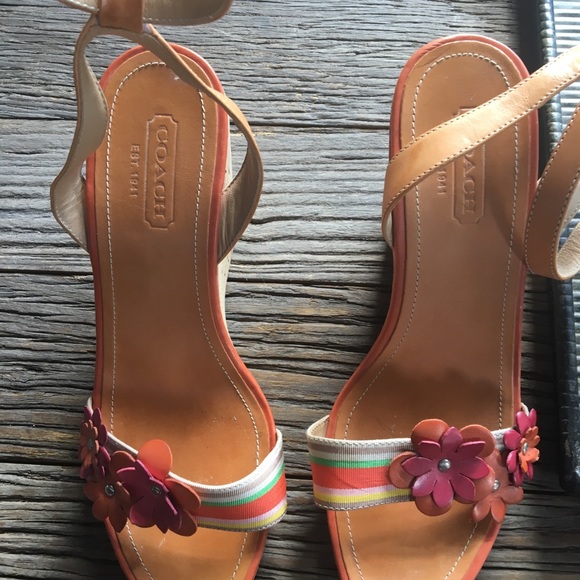 Tan, Orange, and pink Coach wedges - Picture 4 of 4